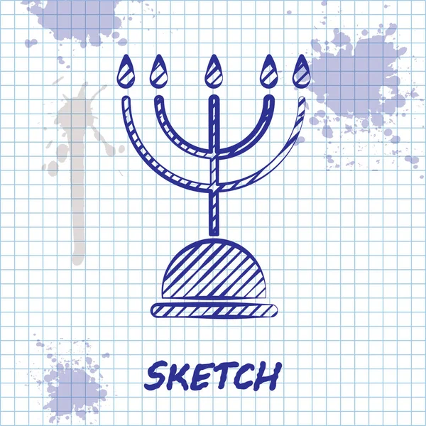 Sketch Line Hanukkah Menorah Icon Isolated White Background Hanukkah Traditional — Stock Vector