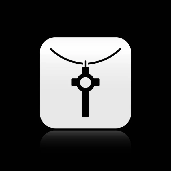 Croix Chrétienne Noire Sur Icône Chaîne Isolée Sur Fond Noir — Image vectorielle