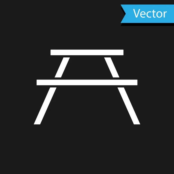 Bílý Piknikový Stůl Lavicemi Obou Stranách Ikony Stolu Izolované Černém — Stockový vektor