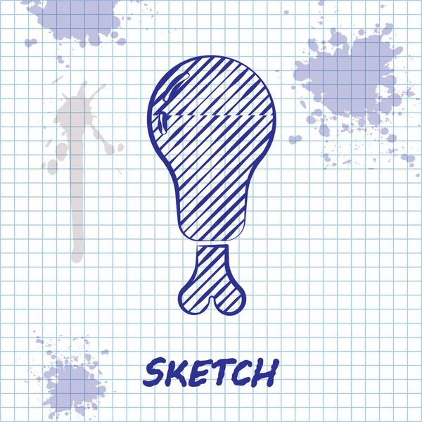 Sketch Line Chicken Leg Icon Isolated White Background Chicken Drumstick — Stock Vector