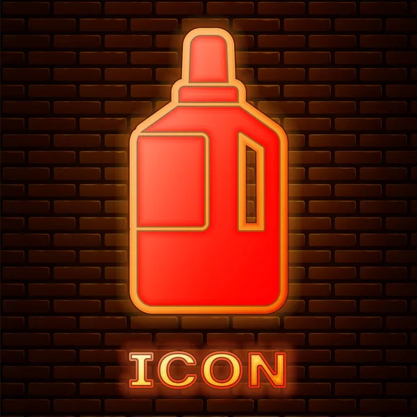 Glowing Neon Fabric Softener Icon Isolated Brick Wall Background Liquid — Stock Vector