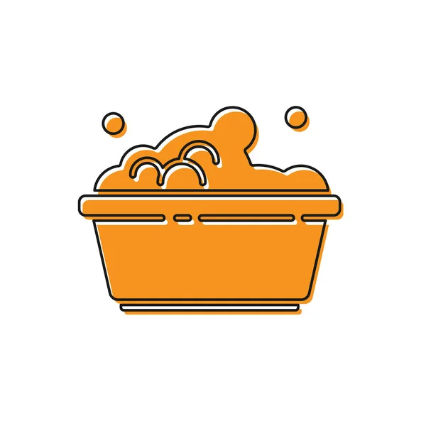 Lavabo Plástico Naranja Con Jabón Suds Icono Aislado Sobre Fondo — Vector de stock