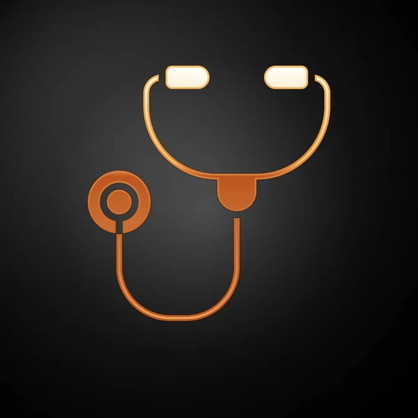Gouden Stethoscoop Medisch Instrument Pictogram Geïsoleerd Zwarte Achtergrond Vector Illustratie — Stockvector