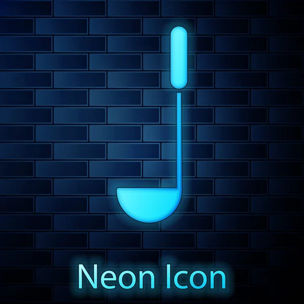 Glowing Neon Kitchen Ladle Icon Isolated Brick Wall Background Cooking — Stock Vector