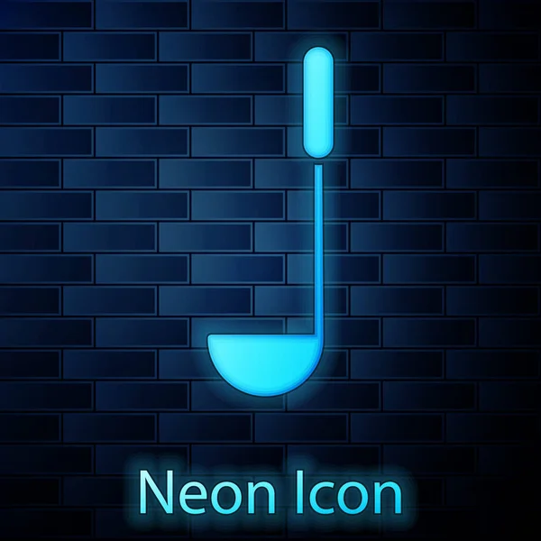 Brillante Icono Cucharón Cocina Neón Aislado Fondo Pared Ladrillo Utensil — Vector de stock