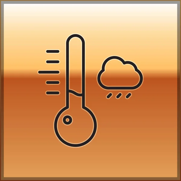 Svart Linje Meteorologi Termometer Mätning Ikon Isolerad Guld Bakgrund Termometerutrustning — Stock vektor
