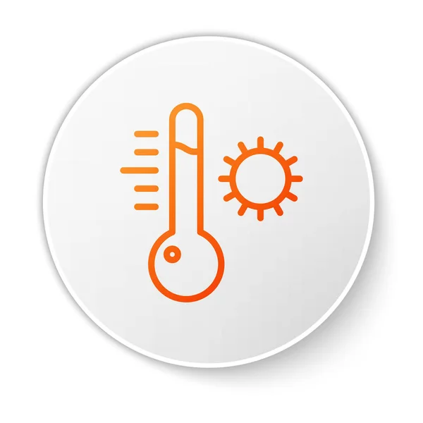 橙色线气象温度计测量在白色背景上隔离的图标 显示炎热或寒冷天气的温度计设备 白色圆环按钮 病媒图解 — 图库矢量图片