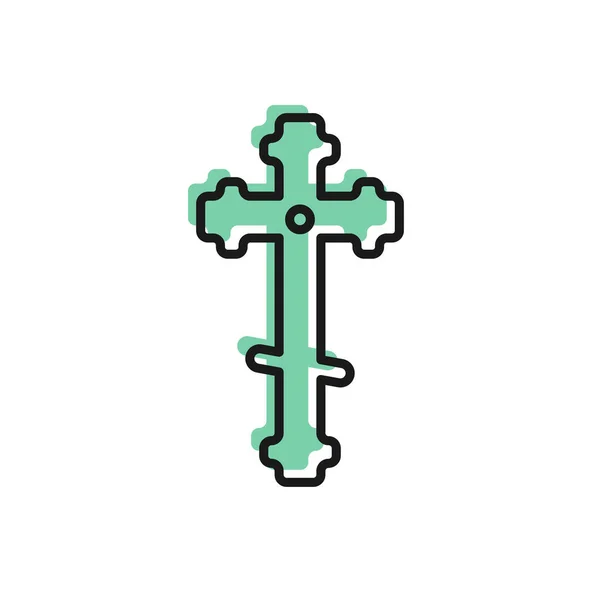 黒い線白の背景に隔離されたキリスト教の十字アイコン 教会の十字架 ベクターイラスト — ストックベクタ