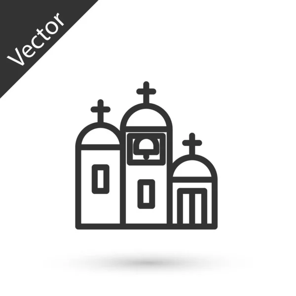 Icono Edificio Iglesia Línea Gris Aislado Sobre Fondo Blanco Iglesia — Vector de stock