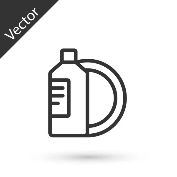 Línea Gris Lavavajillas Líquido Botella Placa Icono Aislado Sobre Fondo — Vector de stock