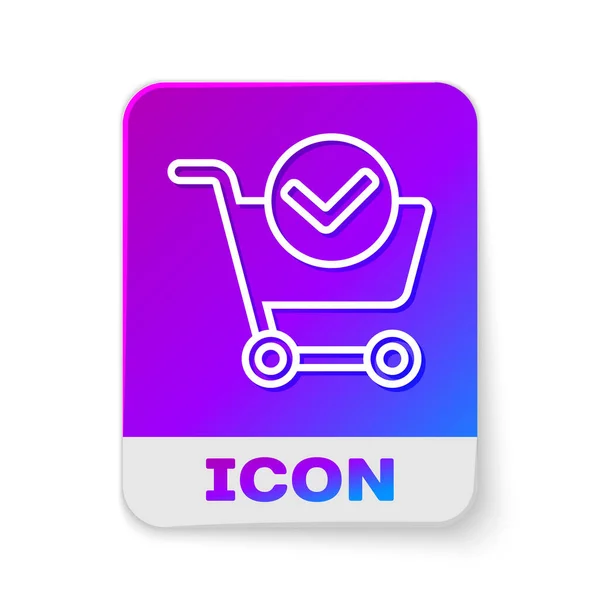 Línea Blanca Carrito Compras Con Icono Marca Verificación Aislado Sobre — Archivo Imágenes Vectoriales