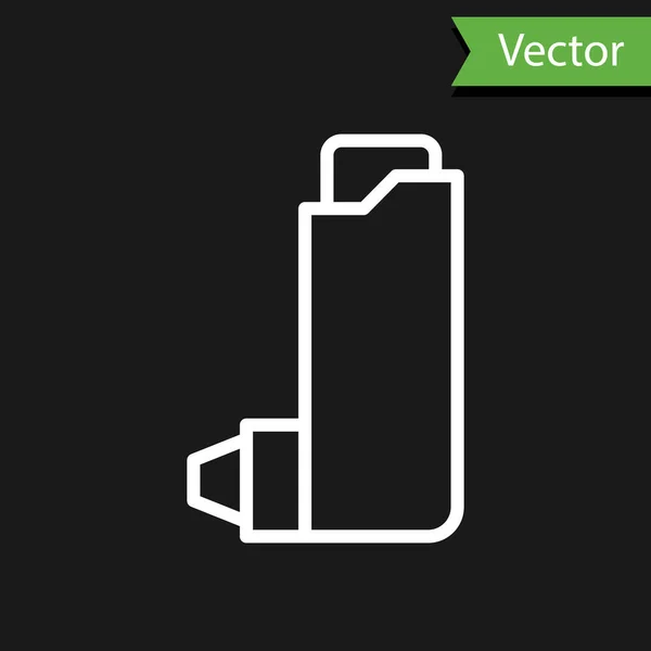 Línea Blanca Icono Del Inhalador Aislado Sobre Fondo Negro Respiración — Vector de stock