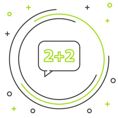 Beyaz arkaplanda izole edilmiş konuşma baloncuğu ikonu üzerinde denklem çözümü çizgi matematik sistemi. Renkli taslak konsepti. Vektör.