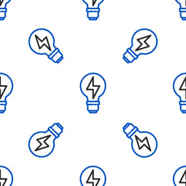 Şimşek sembollü çizgi lambası beyaz arka planda izole edilmiş pürüzsüz desen. Lamba ışığı. Fikir sembolü. Renkli taslak konsepti. Vektör.