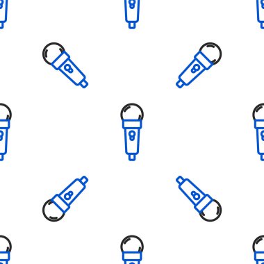 Hat Mikrofon simgesi beyaz arkaplandaki kusursuz deseni izole etti. Radyodaki mikrofondan. Sözcü işareti. Renkli taslak konsepti. Vektör.