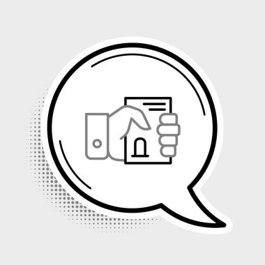 Gri arkaplanda el simgesinde Ölüm Çizgisi sertifikası var. Renkli taslak konsepti. Vektör.