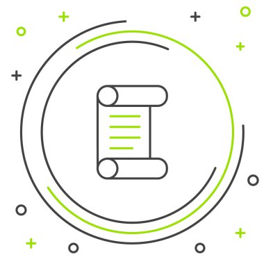 Beyaz arkaplanda izole edilmiş satır kararnamesi, kağıt, parşömen, kaydırma simgesi. Renkli taslak konsepti. Vektör.