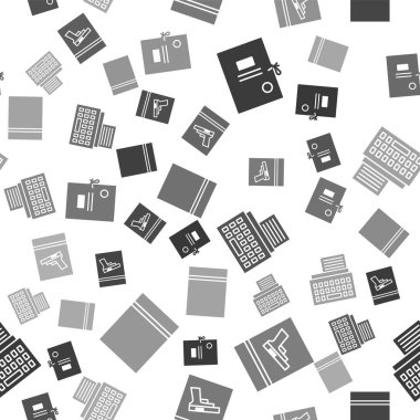 Dava kağıdını, kanıt torbasını, tabancayı ya da silahı, daktiloyu ve dikişsiz desenli plastik torbayı hazırla. Vektör.