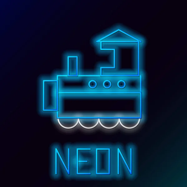 Linea Neon Incandescente Icona Del Treno Giocattolo Isolato Sfondo Nero — Vettoriale Stock