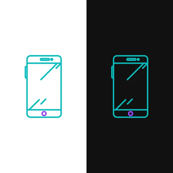 Line Smartphone Ikona Telefonu Komórkowego Białym Czarnym Tle Kolorowy Koncept — Wektor stockowy