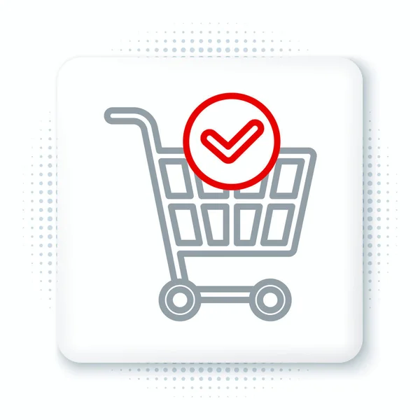 Line Shopping Cart Check Mark Icon Isolated White Background Supermarket — Stock Vector