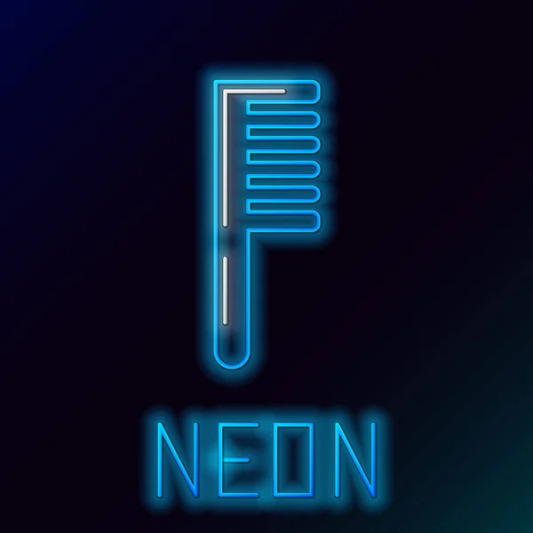 Gloeiende Neon Lijn Haarborstel Pictogram Geïsoleerd Zwarte Achtergrond Kam Haar — Stockvector