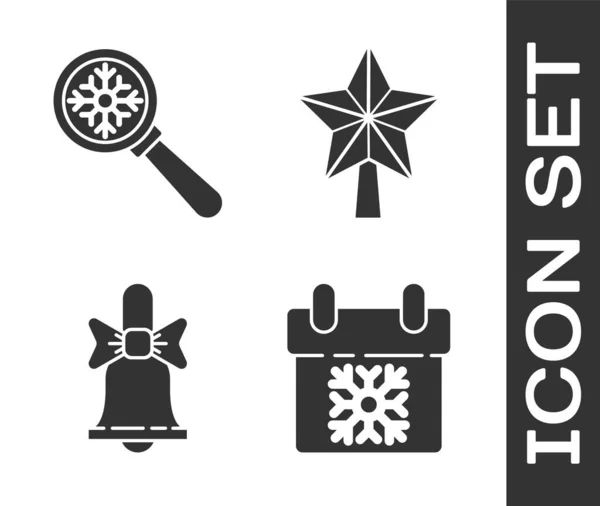 Set Calendar Lupa Con Copo Nieve Timbre Feliz Navidad Icono — Vector de stock