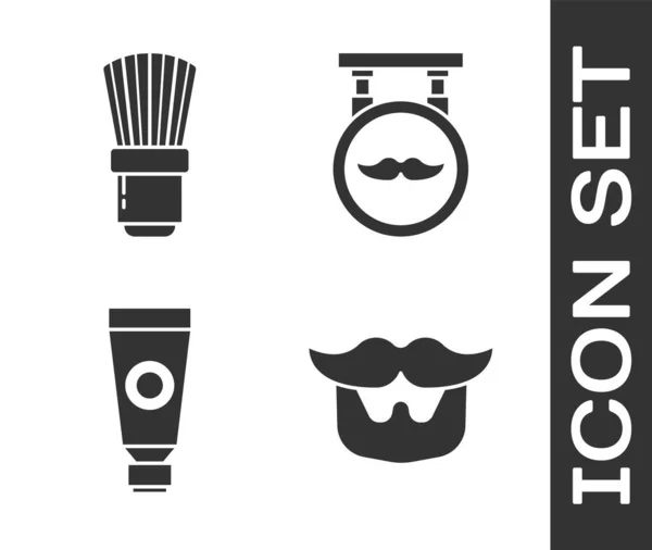 Set Bigote Barba Cepillo Afeitar Crema Loción Tubo Cosmético Barbería — Vector de stock