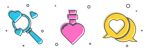 Set Search Heart Love Bottle Love Potion Heart Speech Bubble — стоковый вектор