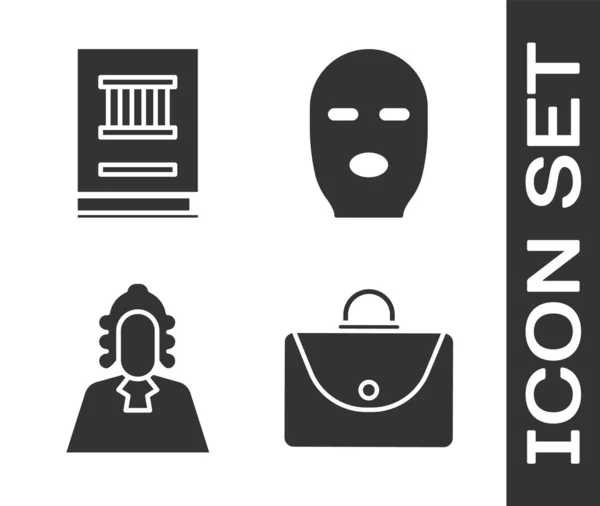 Set Maletín Libro Leyes Juez Ladrón Icono Máscara Vector — Archivo Imágenes Vectoriales