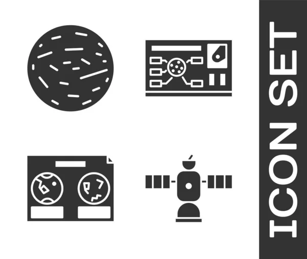 惑星金星 夜空の天体地図 未来派のフードインターフェースアイコンを設定します ベクトル — ストックベクタ
