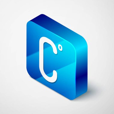 Isometric Celsius simgesi gri arkaplanda izole edildi. Mavi kare düğme. Vektör İllüstrasyonu.