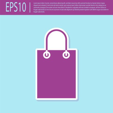 Turkuaz arka planda izole edilmiş mor kağıt poşet ikonu. Paket işareti. Vektör İllüstrasyonu.