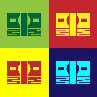 Pop Art Stacks kağıt para para ikonu renkli arka planda izole. Para desteleri. Para birimi. Vektör İllüstrasyonu.