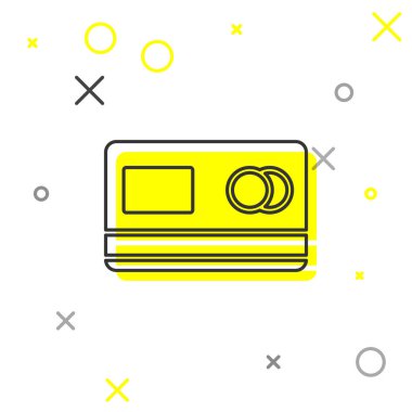 Gri çizgi kredi kartı simgesi beyaz arkaplanda izole edildi. Çevrimiçi ödeme. Nakit çekilmesi. Finansal operasyonlar. Alışveriş tabelası. Vektör İllüstrasyonu.