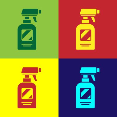 Pop art Kuaför tabanca sprey şişesi. Renkli arka planda su ikonu var. Vektör İllüstrasyonu.