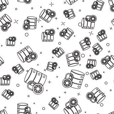 Kapalı asma kilit simgesine sahip siyah çizgi sunucusu güvenliği beyaz arkaplanda izole edilmiş pürüzsüz desen. Güvenlik, güvenlik, koruma kavramı. Vektör İllüstrasyonu.