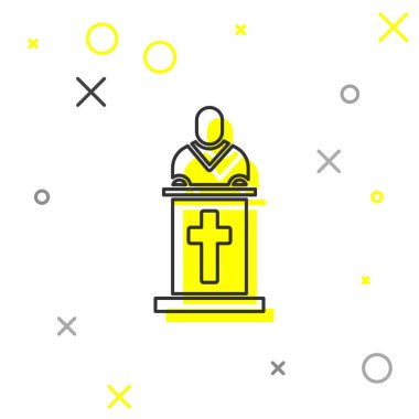 Gri çizgi kilise papazı beyaz arka planda izole edilmiş bir ikon vaaz veriyor. Vektör İllüstrasyonu.