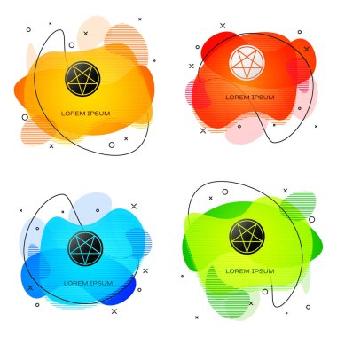 Beyaz arkaplanda izole edilmiş bir daire simgesinde siyah pentagram. Sihirli okült yıldız sembolü. Sıvı şekilli soyut pankart. Vektör İllüstrasyonu.