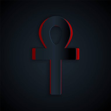 Kağıt kesiği ankh simgesi siyah arkaplanda izole edildi. Kağıt sanatı tarzı. Vektör İllüstrasyonu.