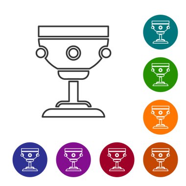 Siyah çizgi Hıristiyan kadeh simgesi beyaz arka planda izole edildi. Hıristiyanlık ikonu. Mutlu Paskalyalar. Simgeleri renk daire düğmelerine ayarla. Vektör İllüstrasyonu.