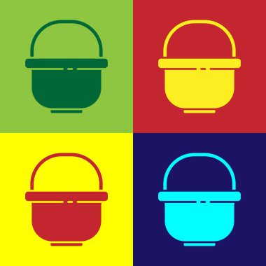 Pop Sanat Kampı ikonu renk arkaplanda izole edilmiş. Haşlama ya da güveç besin sembolü. Vektör İllüstrasyonu.