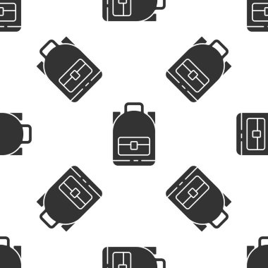 Gri Yürüyüş sırt çantası ikonu beyaz arka planda izole edilmiş pürüzsüz desen. Kamp ve dağ gezisi sırt çantası. Vektör İllüstrasyonu.