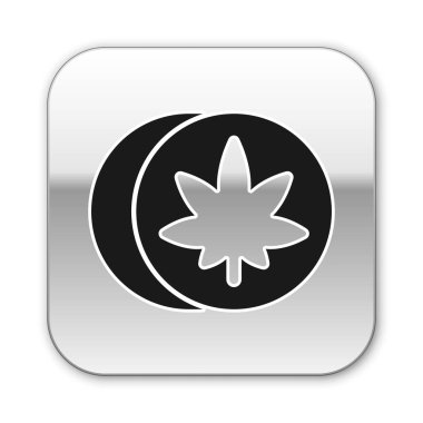 Siyah bitkisel ecstasy hapları beyaz arka planda izole edilmiş. Gümüş kare düğme. Vektör İllüstrasyonu.