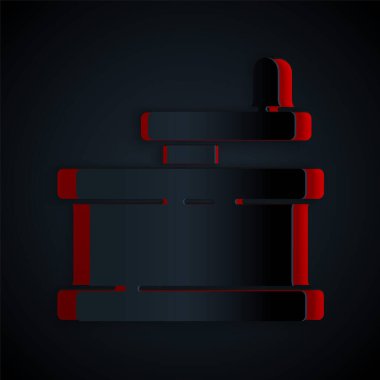 Kağıt kesiği Manuel öğütücü simgesi siyah arkaplanda izole edildi. Kağıt sanatı tarzı. Vektör İllüstrasyonu.