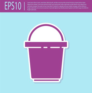 Retro mor kova simgesi turkuaz arka planda izole edildi. Temizlik hizmeti konsepti. Vektör İllüstrasyonu.