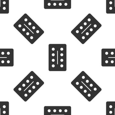 Kabarcık ikonundaki gri haplar beyaz arka planda izole edilmiş kusursuz desen. İlaç paketi. Tablet, vitamin, antibiyotik, aspirin. Vektör İllüstrasyonu.