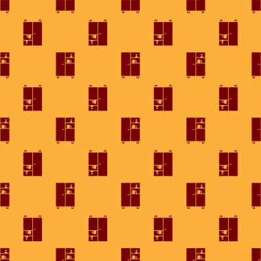 Kırmızı İlaç dolabı simgesi kahverengi arka planda izole edilmiş. Vektör İllüstrasyonu.