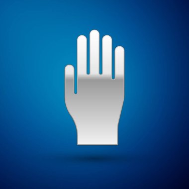 Gümüş Tıbbi lastik eldiven ikonu mavi arka planda izole edildi. Koruyucu lastik eldivenler. Vektör İllüstrasyonu.