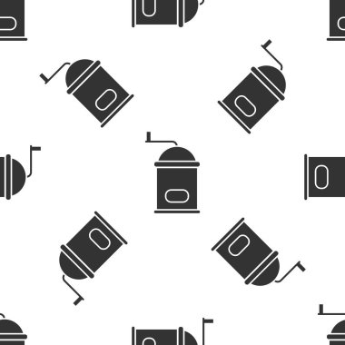 Gri manuel kahve öğütücü ikonu beyaz arka planda kusursuz desen izole etti. Vektör İllüstrasyonu.